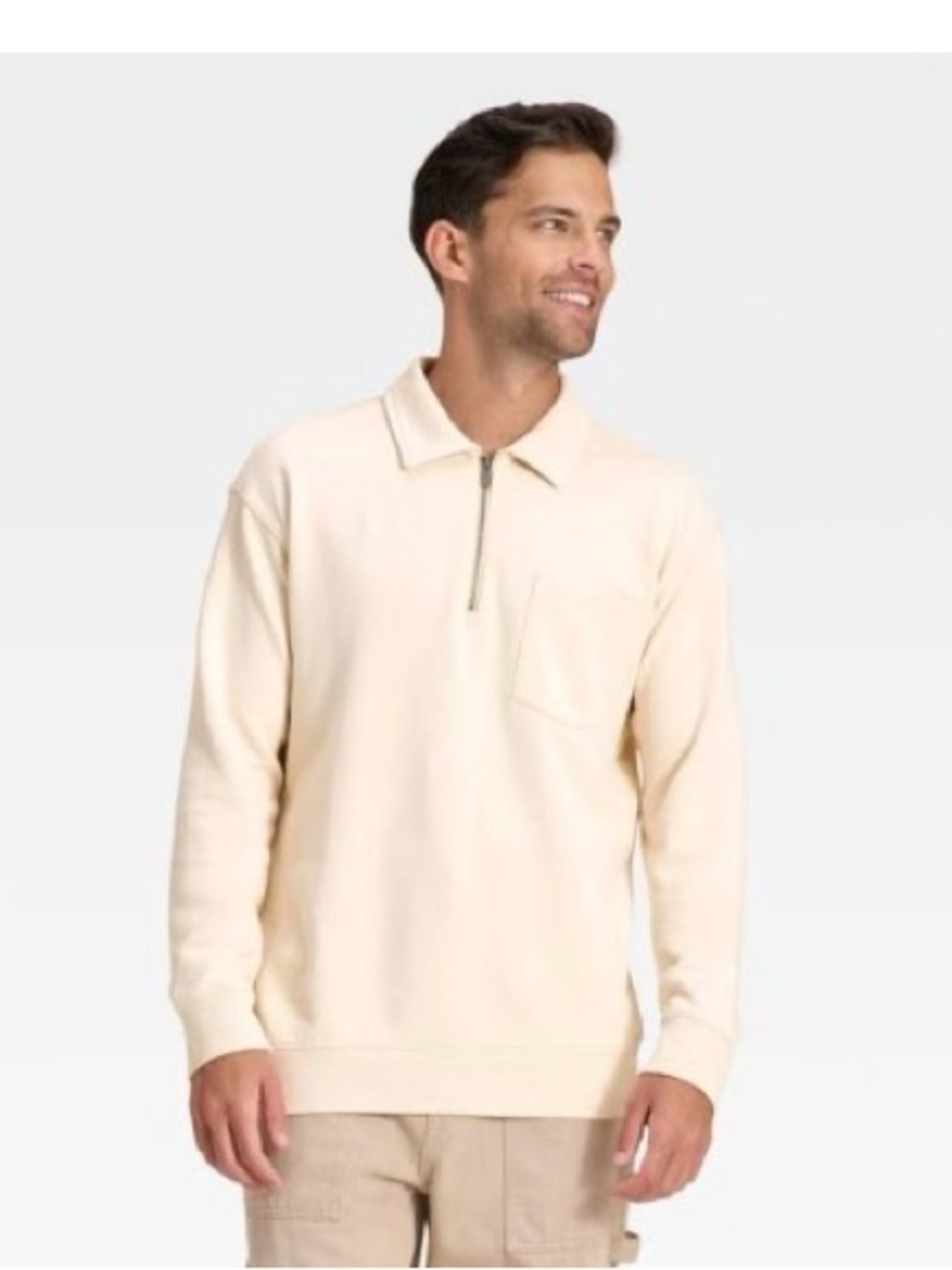 Goodfellow & Co Cream Zip-Front Collar Sweater